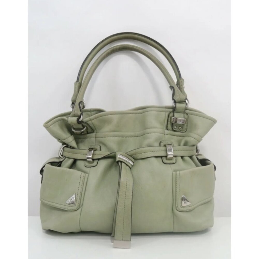 b. makowsky Light Sage Leather Shoulder Bag with Front Pockets
